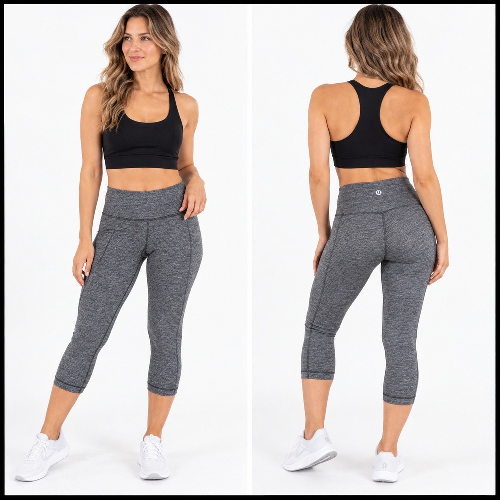 Lululemon Crop Leggings Yoga Pants Athletic High Waist Gray Size 6
